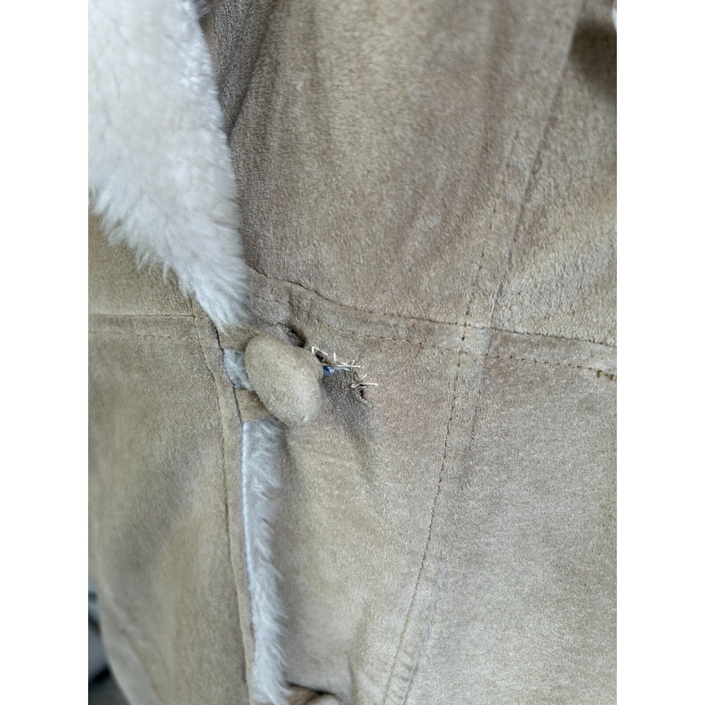 Vintage Fitz Wright Leather Suede Faux Shearling Coat Shawl Collar Size Large - Picture 12 of 16